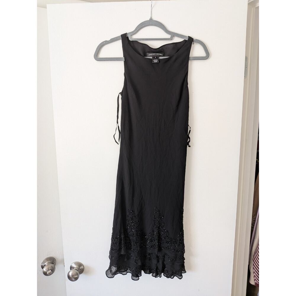 Jones New York 100% Silk Black Beaded Tiered Cocktail Dress - Size 4